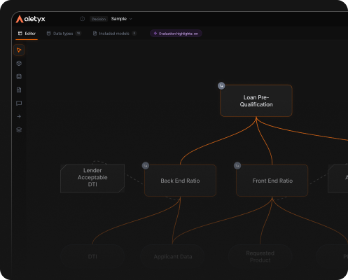 Decision Control DMN authoring environment showing a Loan Pre-Qualification decision tree